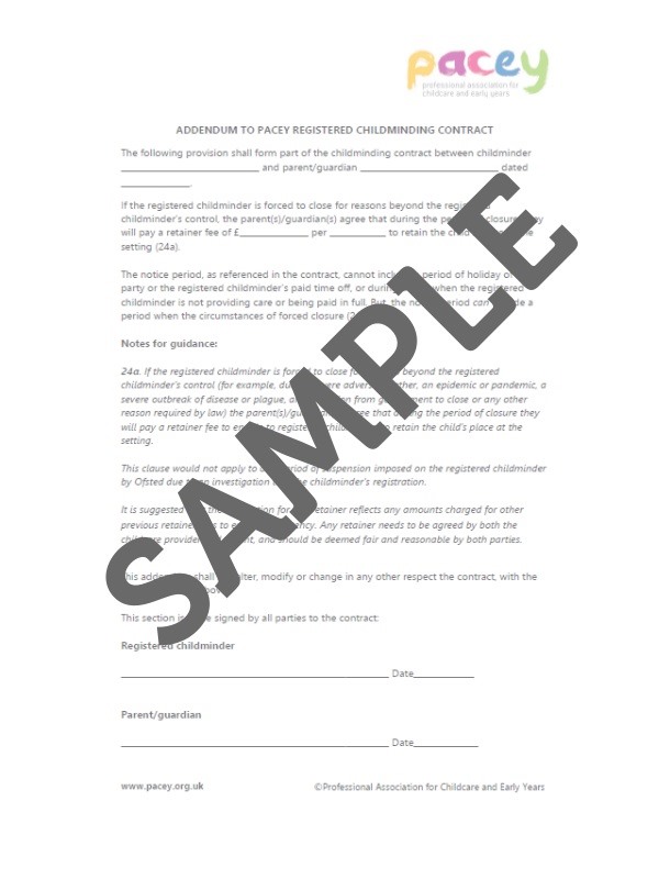 Childminding Contract Addendum