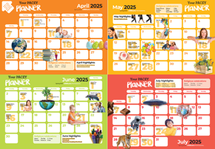 PACEY Planner April 2025 to July 2025