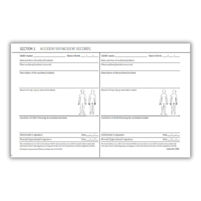 Childcare accident forms - body diagrams
