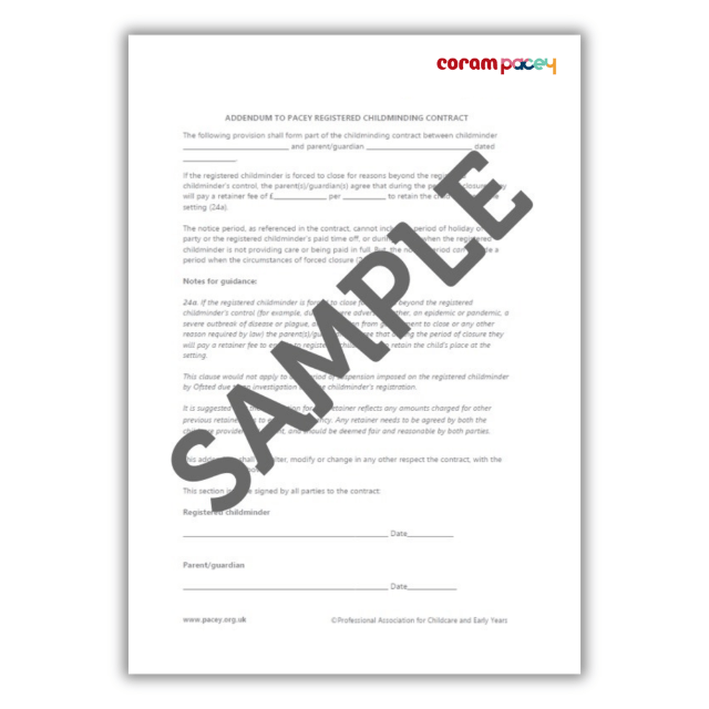 Childminding contract addendum