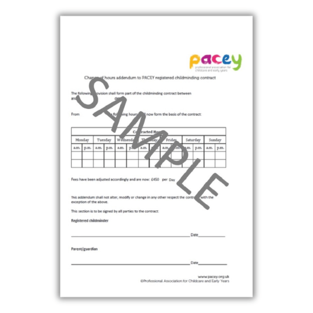 Childminding contract - change of hours addendum
