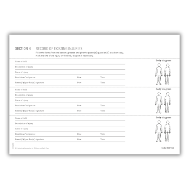 Childcare record of existing injury forms